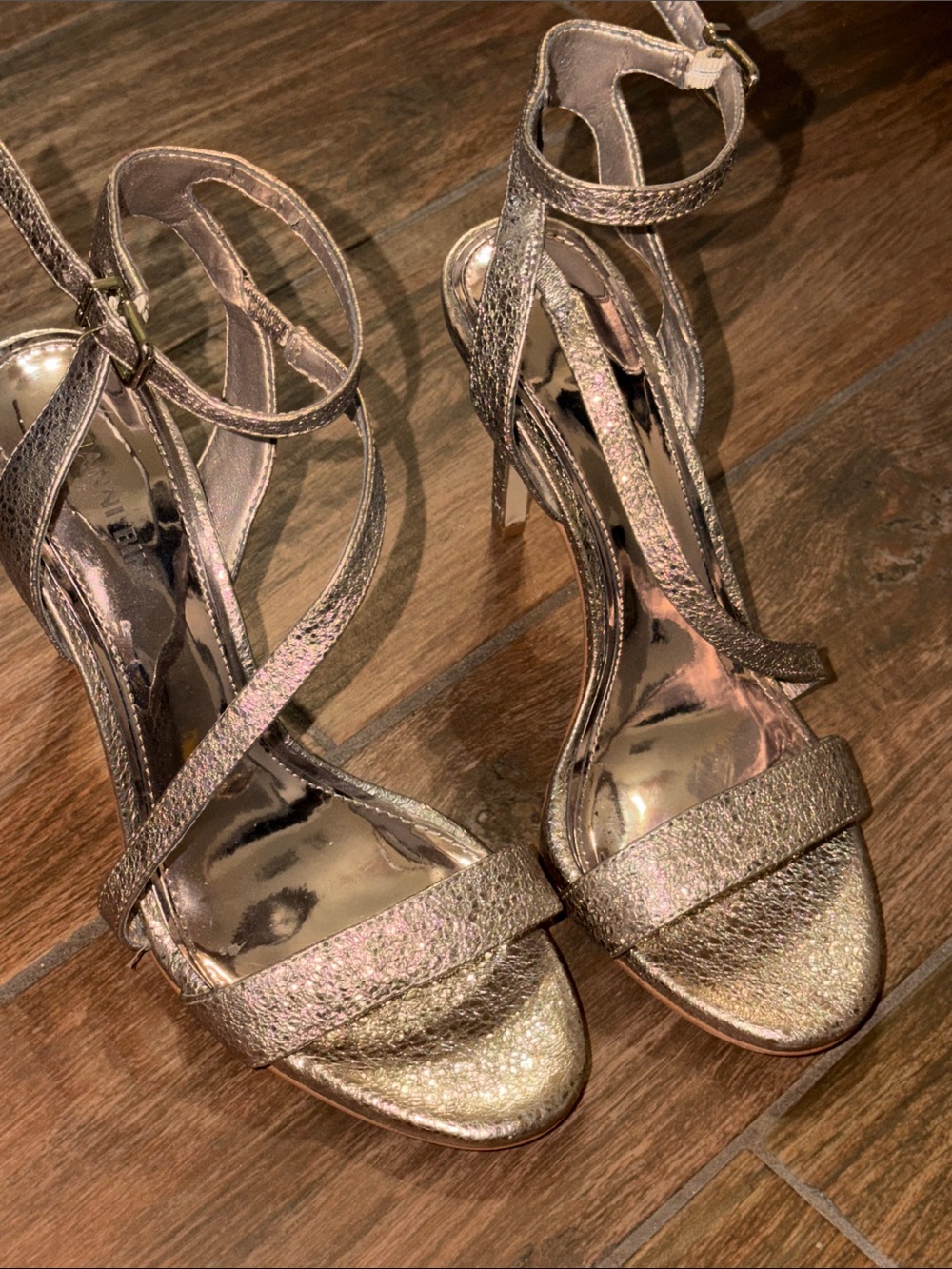 Gianni Bini Metallic Rose Gold Strappy Stiletto Sandals